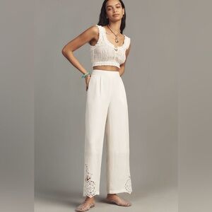 Anthropologie Wide Leg Linen Lace Detail Pants - NWT